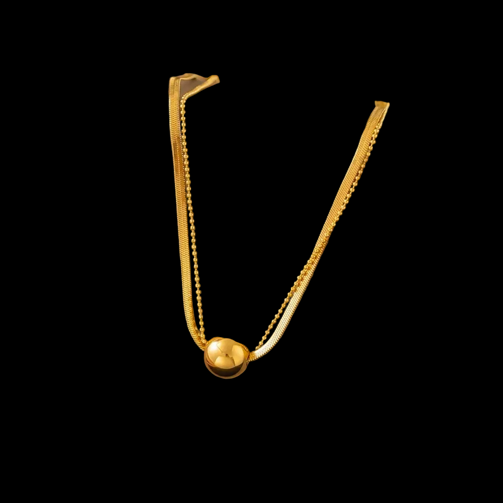 Double Layer Ball Pendant Gold Plated Stainless Steel Necklace For Women Fashion Jewelry Minimalist
