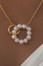 Pearl Double Ring Gold Plated Stainless Steel Necklace For Women Fashion Jewelry Minimalist