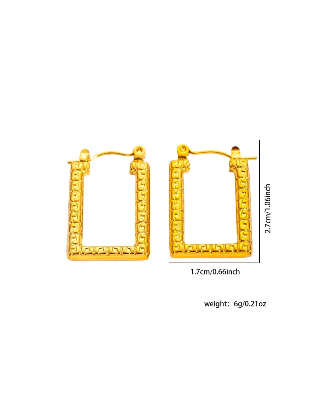 Gold Greek Key Rectangular Hoop Earrings