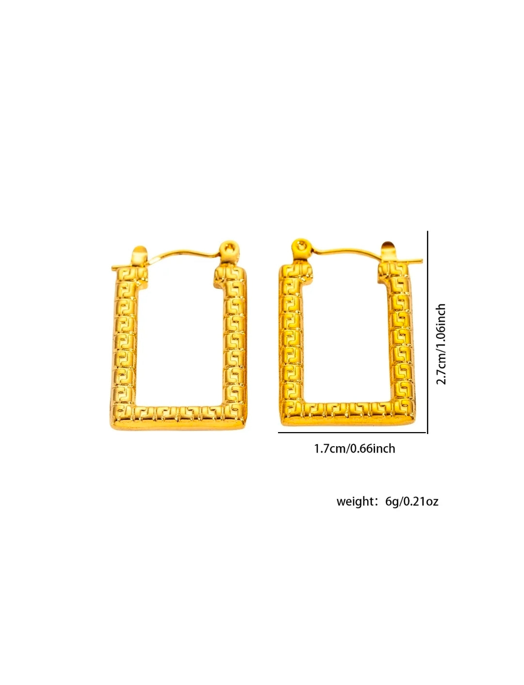 Gold Greek Key Rectangular Hoop Earrings
