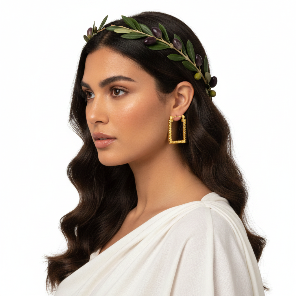 Gold Greek Key Rectangular Hoop Earrings