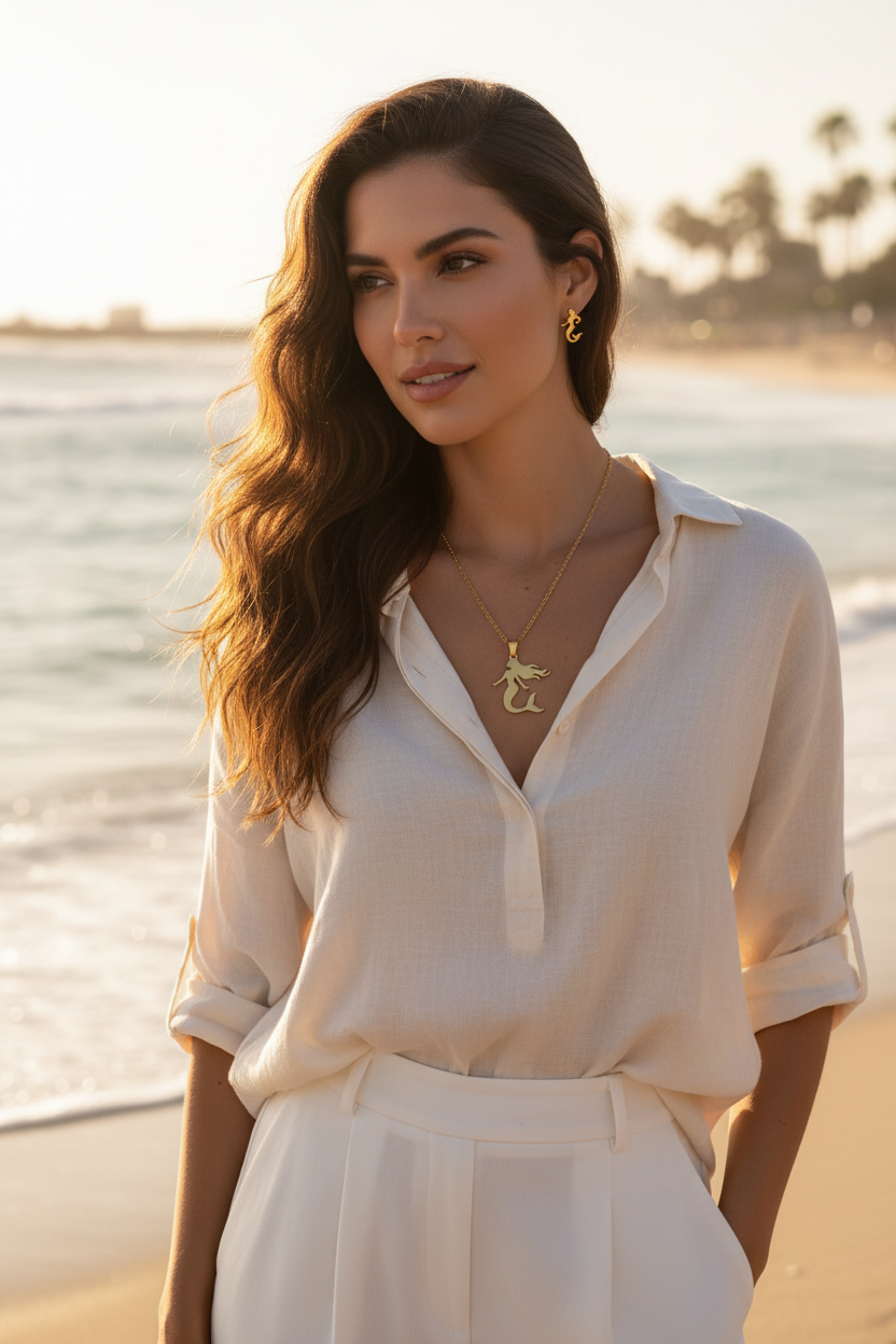 Mermaid Silhouette Fashion Jewelry Necklace And Earrings For Women 304 Stainless Steel Gift Set