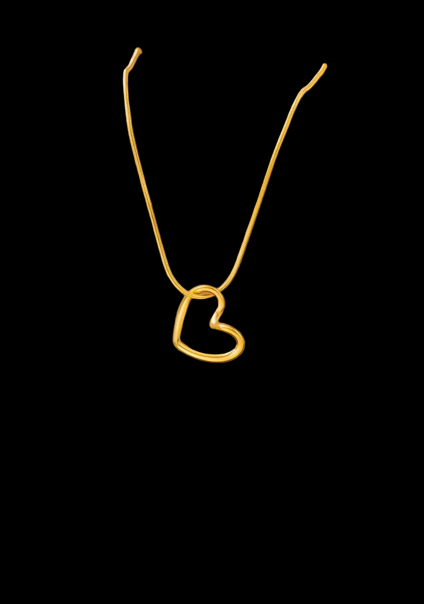 Gold Hollow Heart Pendant Necklace