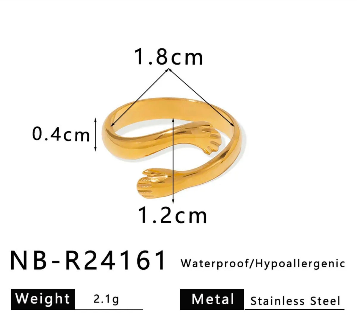 Gold Hugging Hands Open Ring