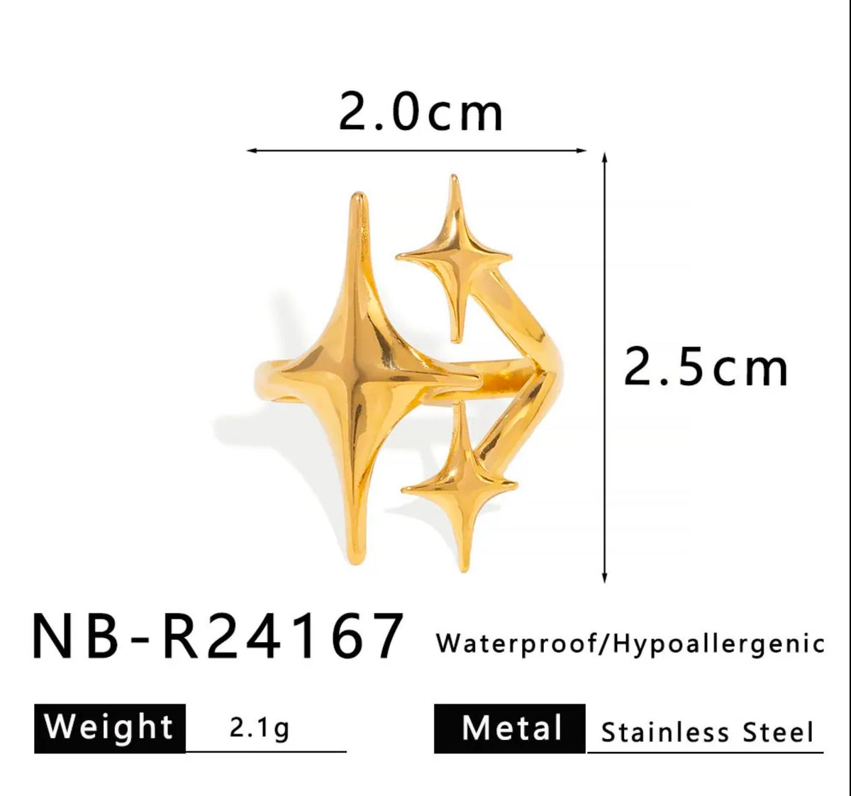 Gold Geometric Starburst Open Ring