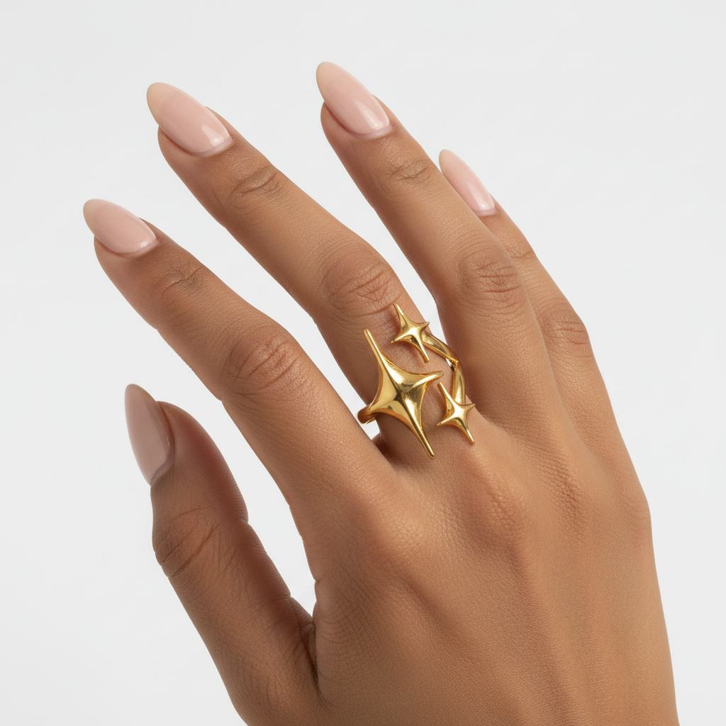 Gold Geometric Starburst Open Ring
