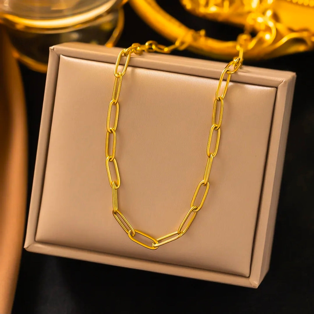 Paperclip Cross Chain Gold Plated Stainless Steel Necklace For Women Fashion Jewelry Minimalist