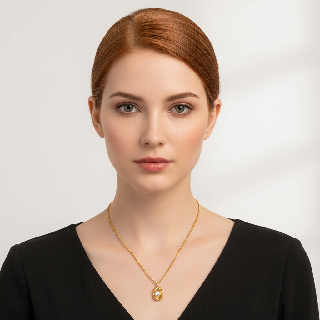 Gold Pea & Wrinkled Pearl Pendant Necklace