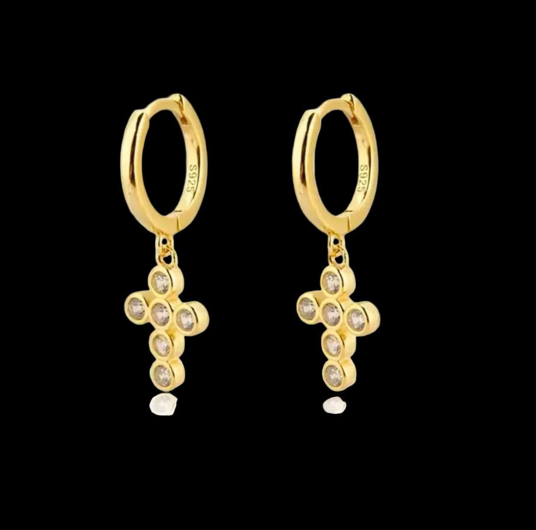 Zircon Drop Hoop Earrings Star 
Moon Cross Evil Eye Animal Gold Plated 
With Earring Post Fashion