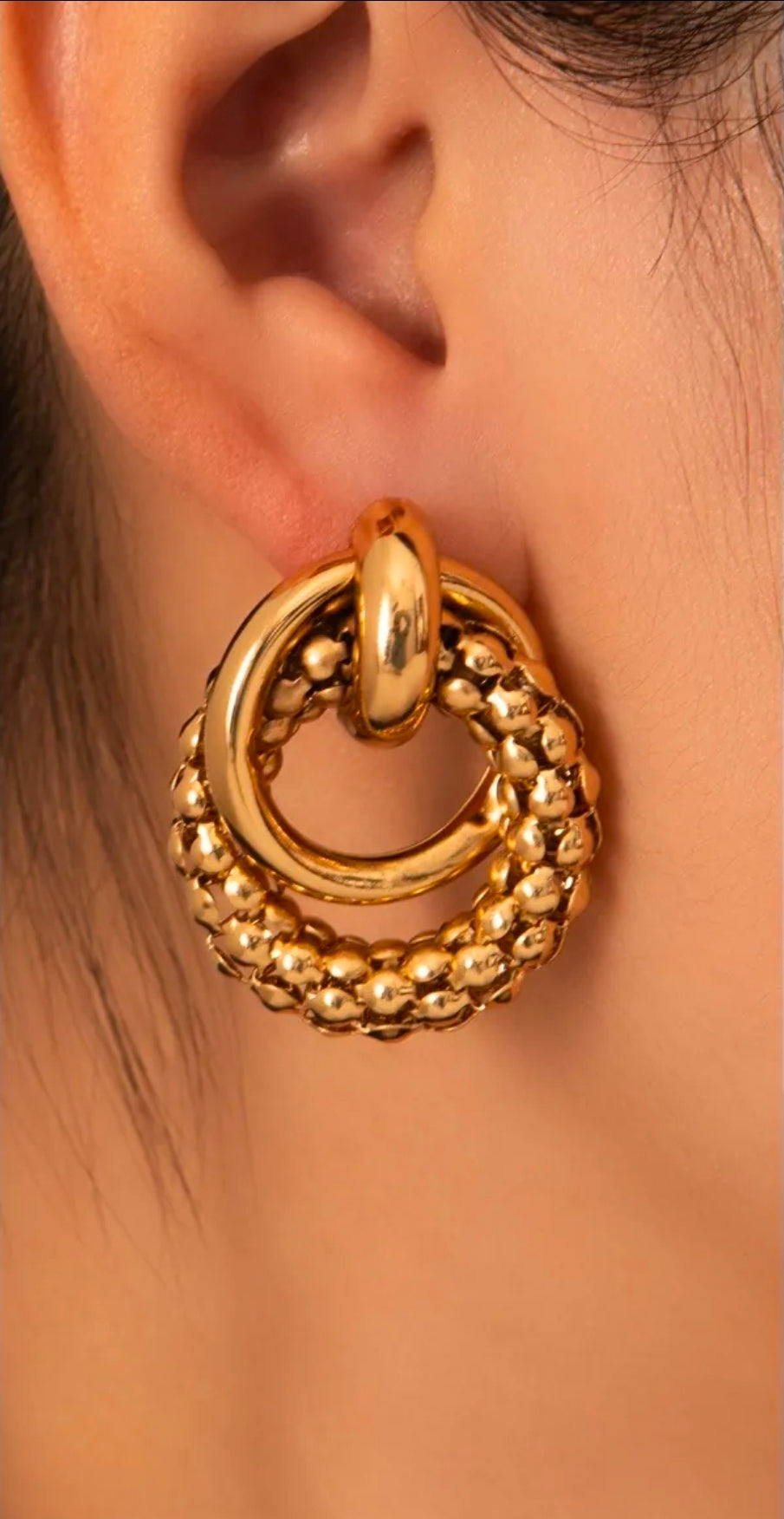Gold Nested Beaded Texture Earrings