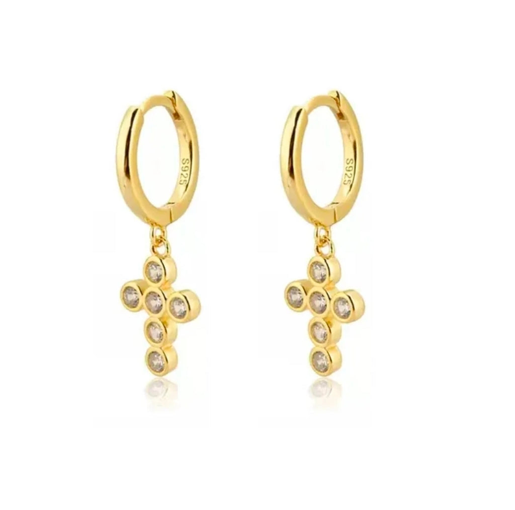 Zircon Drop Hoop Earrings Star 
Moon Cross Evil Eye Animal Gold Plated 
With Earring Post Fashion