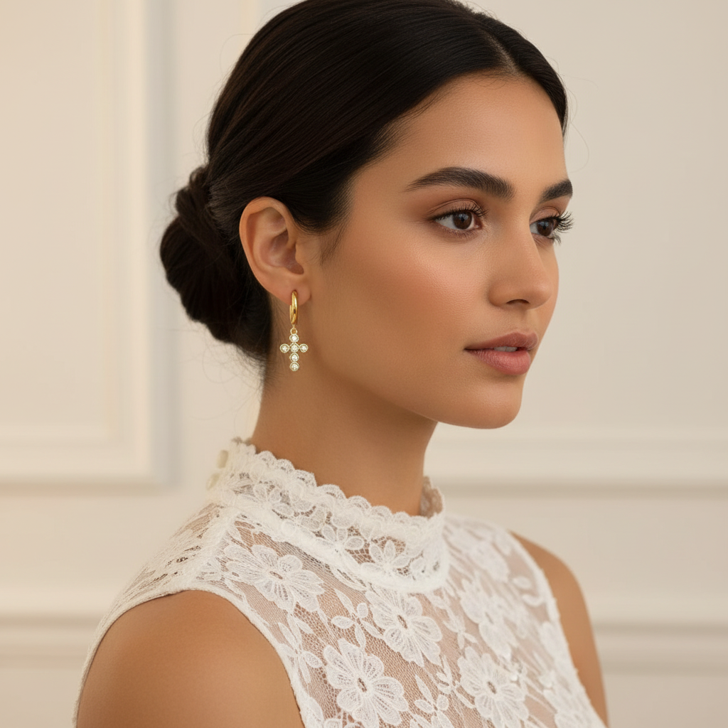 Zircon Drop Hoop Earrings Star 
Moon Cross Evil Eye Animal Gold Plated 
With Earring Post Fashion