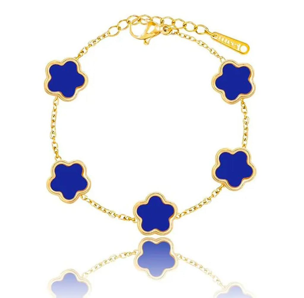 Gold Five Flower Charm Bracelet