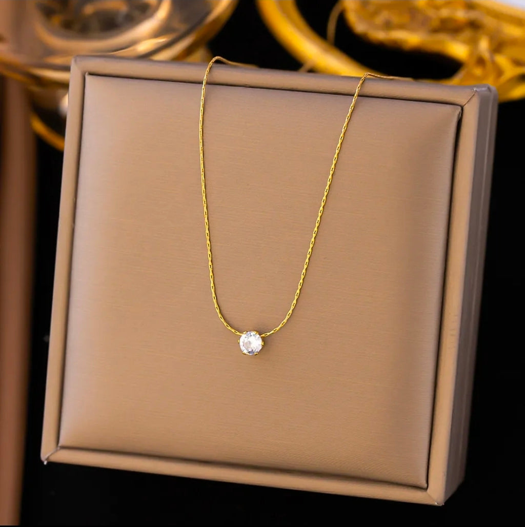 Single Stone Gold Plated Stainless Steel Necklace For Women Fashion Jewelry Minimalist