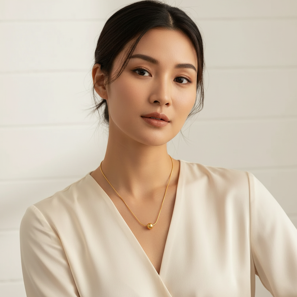 Bead Gold Plated Stainless Steel Necklace For Women Fashion Jewelry Minimalist