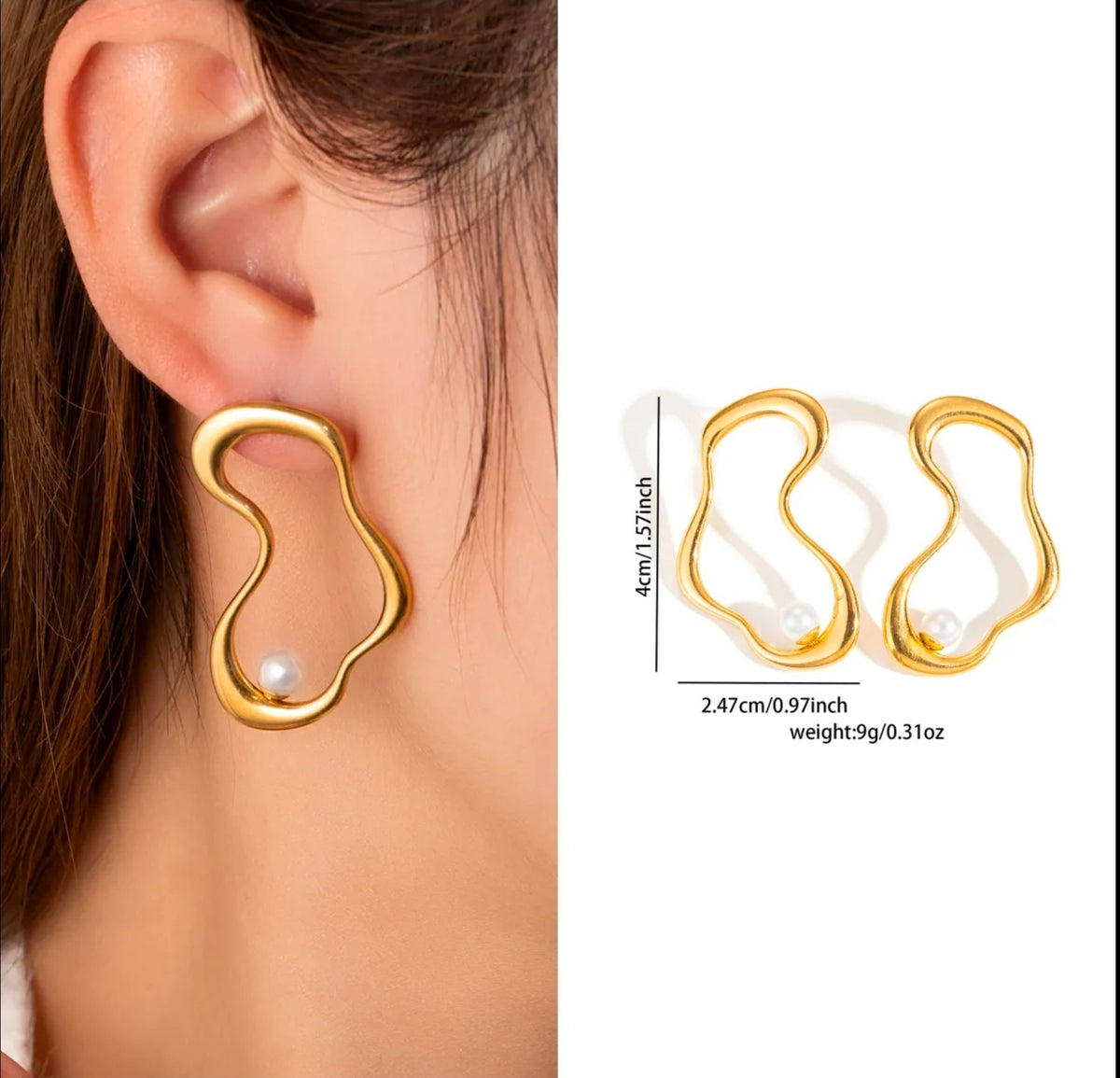 Gold Pearl Irregular Hoop Earrings