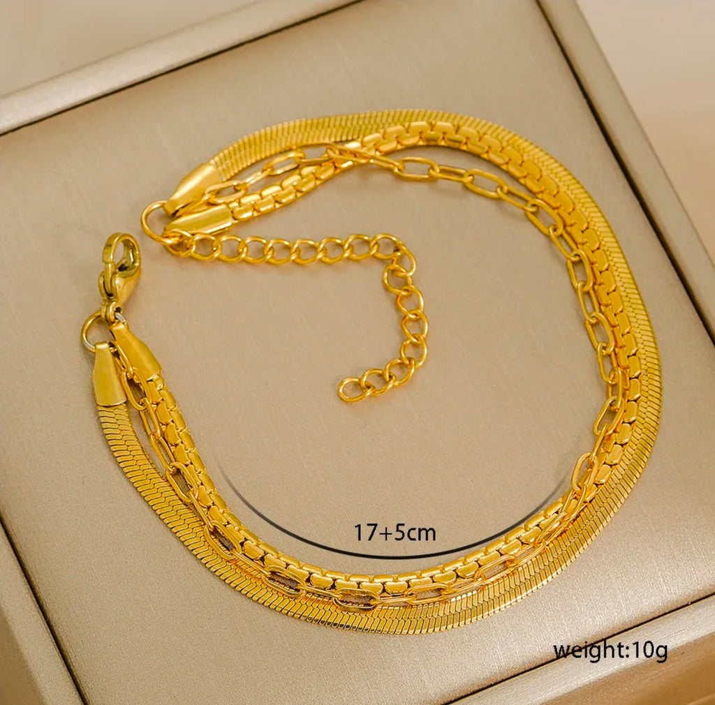 Gold Triple Layer Chain Bracelet