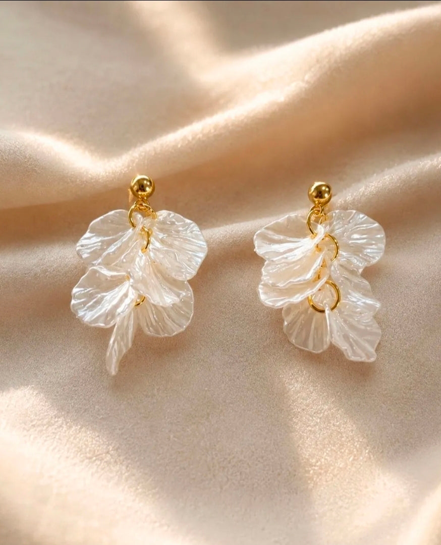 Floral Petal Fringe Earrings With 925 
Sterling Silver Earring Post Alloy Faux 
Artificial Pearl Elegant Romantic 
Accessory For Women