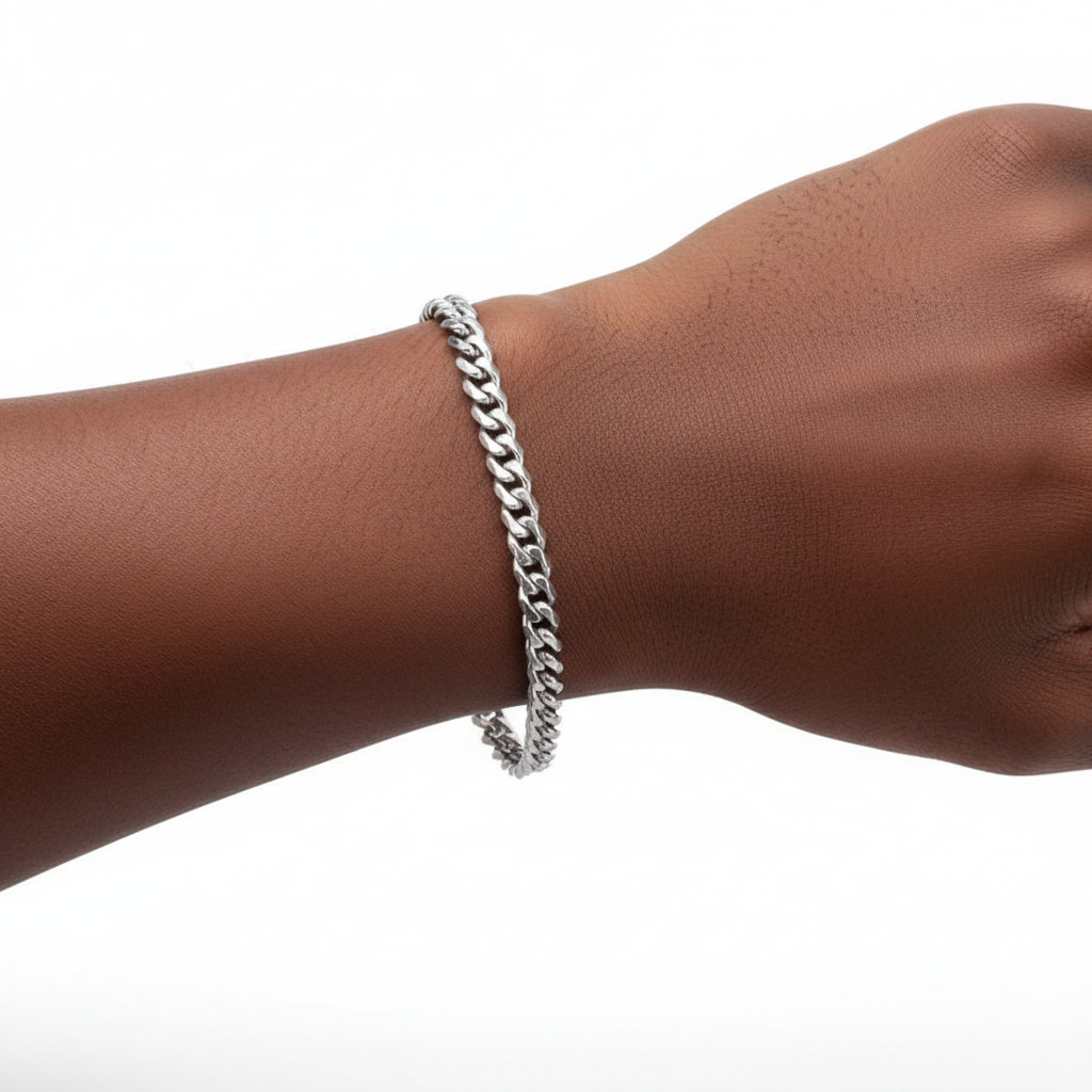 Silver Cuban Link Chain Bracelet