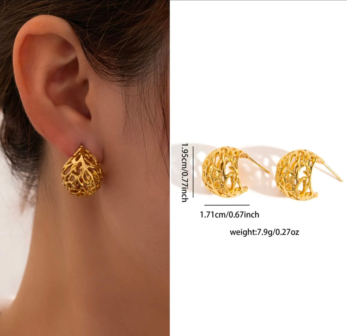 Gold Hollow Mesh Hoop Earrings