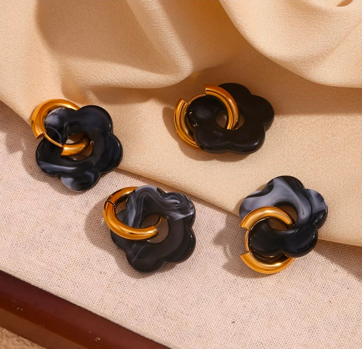 Gold Colorful Resin Flower Hoop Drop Earrings