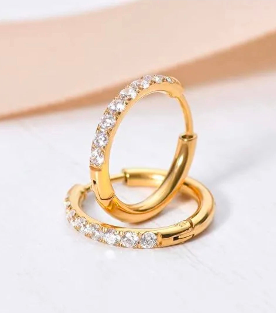 Gold Rhinestone Inlaid Geometric Hoop Earrings