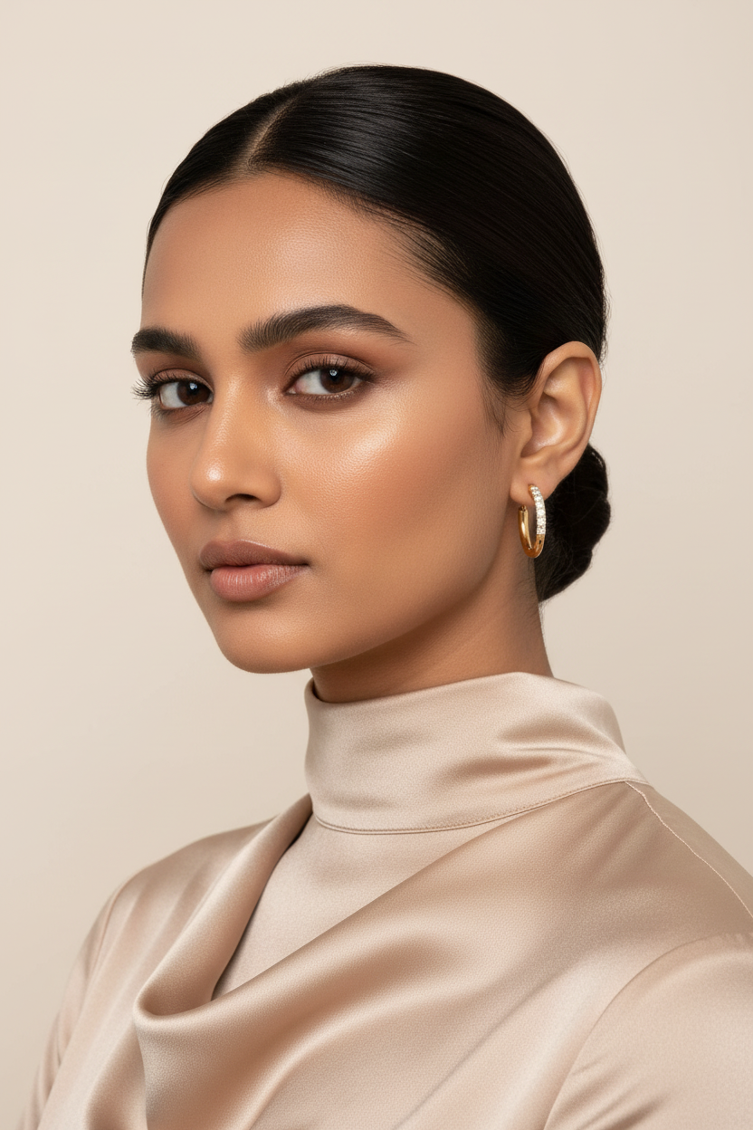 Gold Rhinestone Inlaid Geometric Hoop Earrings