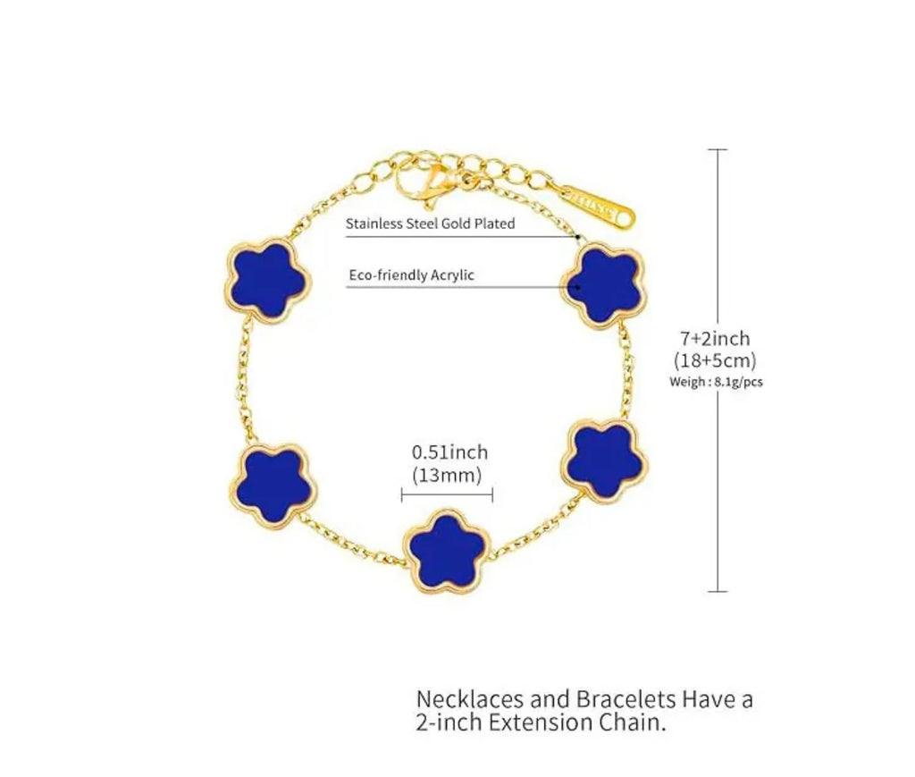 Gold Five Flower Charm Bracelet