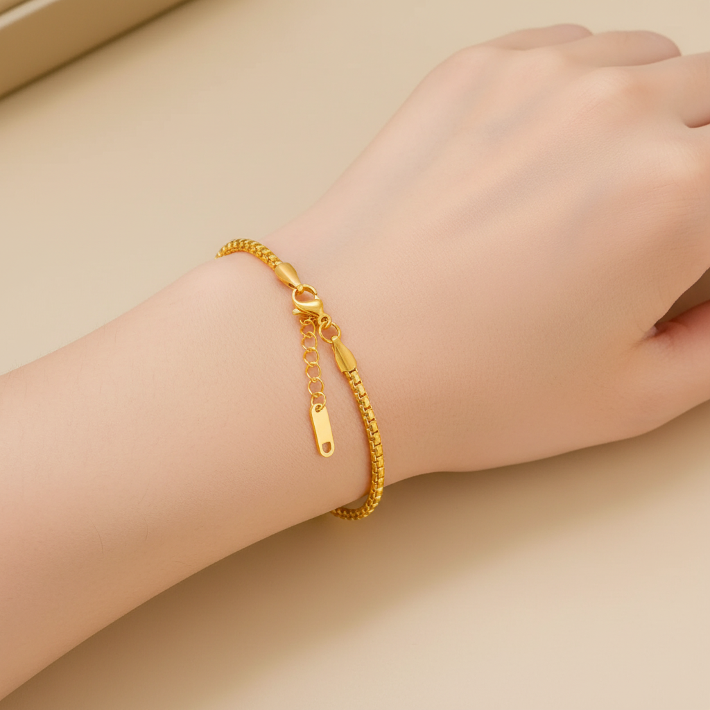 Gold Box Chain Bracelet