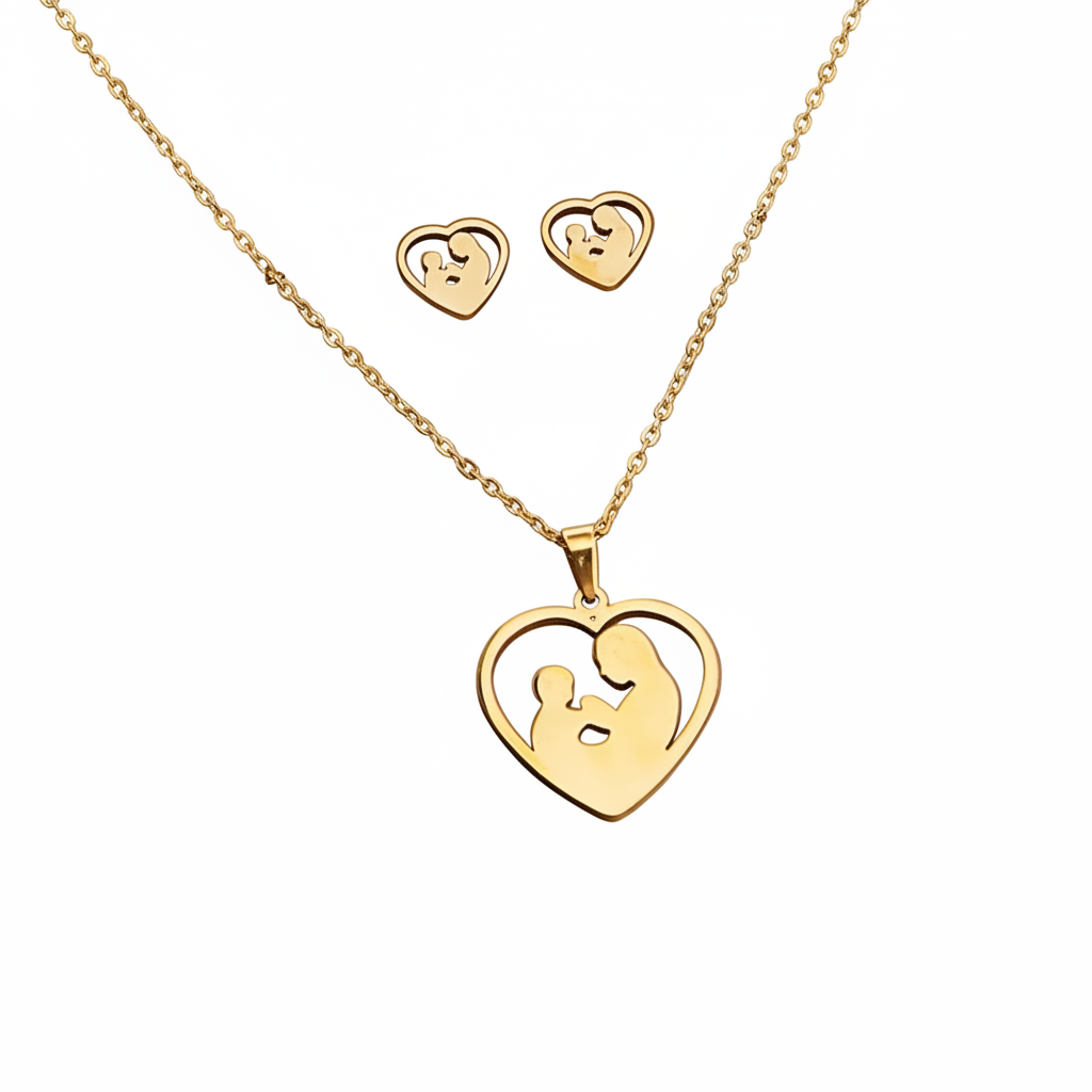 Heart Mother and Child Love. 304 Sterling Steel Gift Set