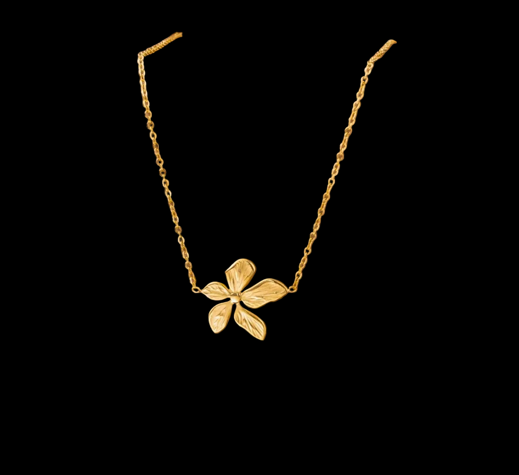Five Plate Flower Necklace Gold plated Stainless Steel