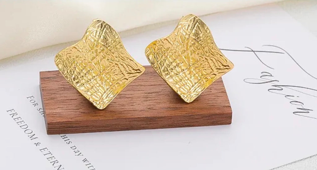 Gold Square Hammered Earrings