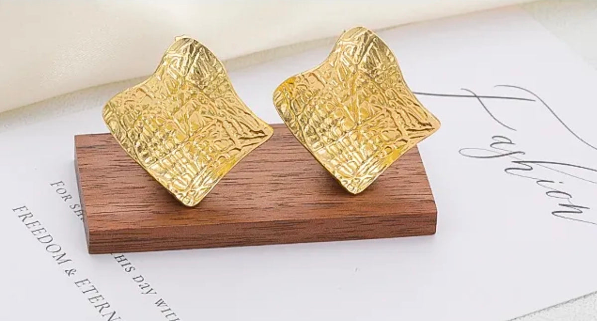 Gold Square Hammered Earrings