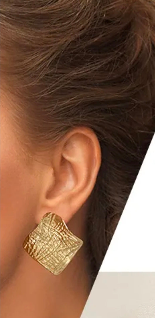 Gold Square Hammered Earrings