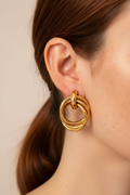 Gold Triple Hoop Spliced Stud Earrings