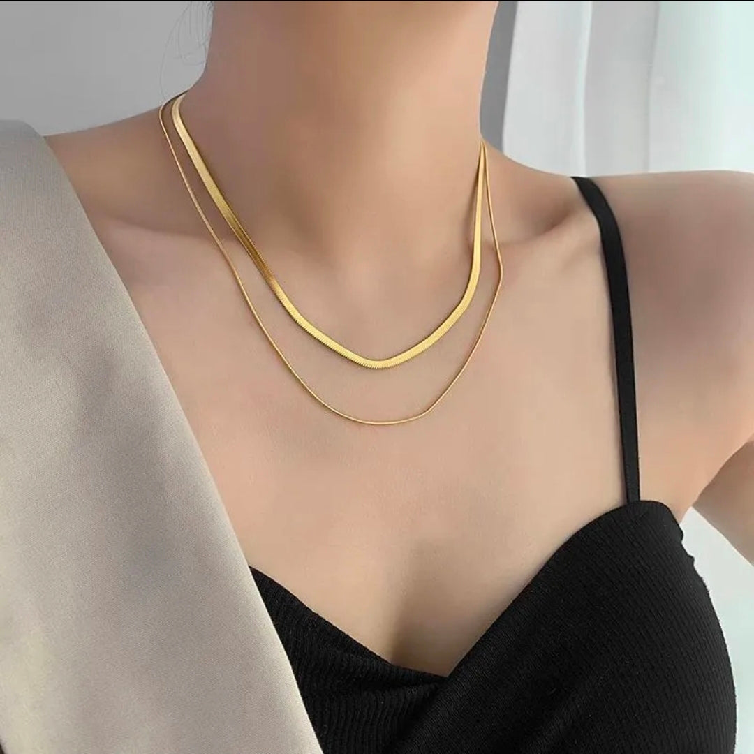 Gold Blade & Round Snake Chain Necklace