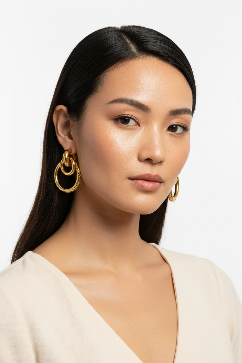 Gold Textured Nested Hoop Earrings