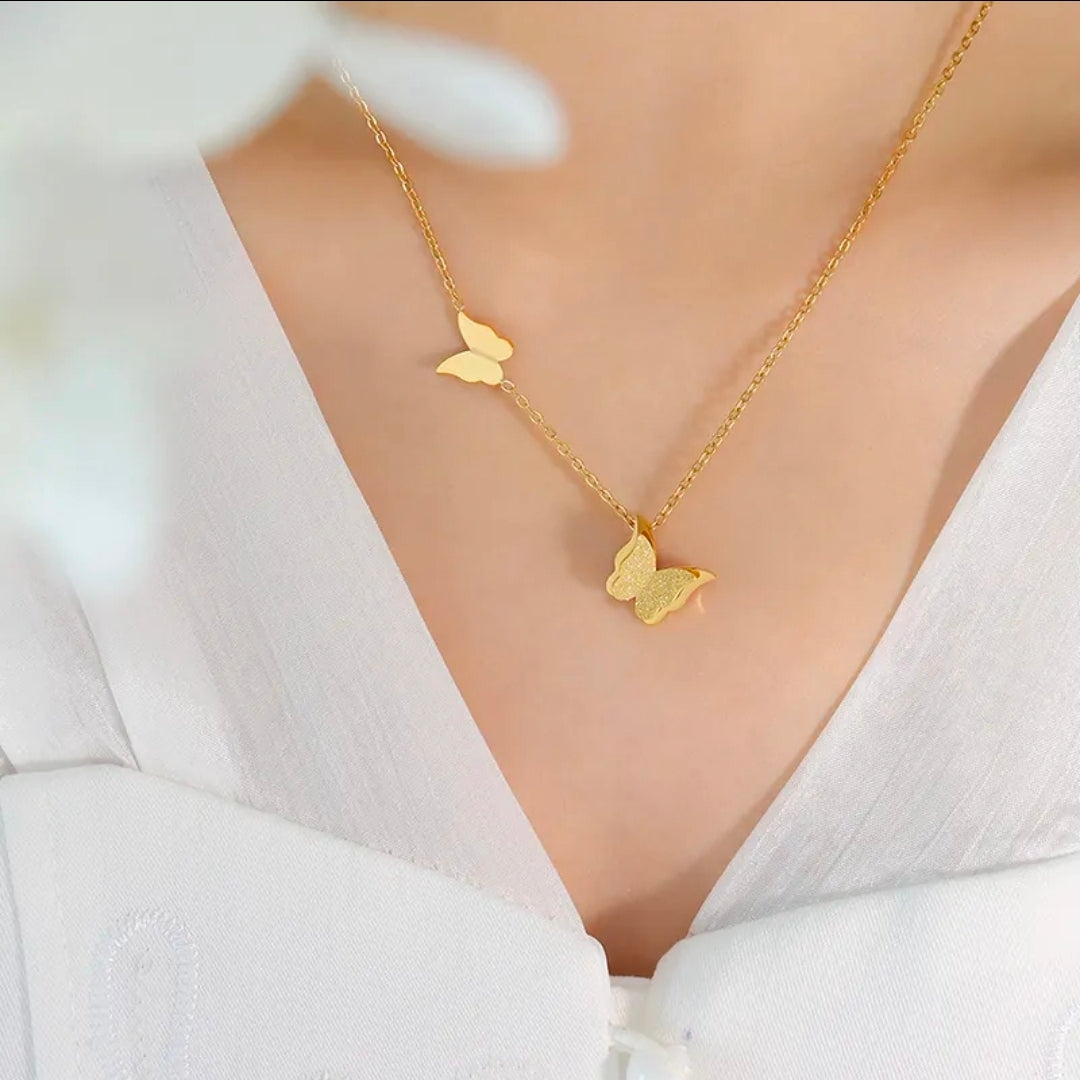 Gold Double Butterfly Pendant Necklace