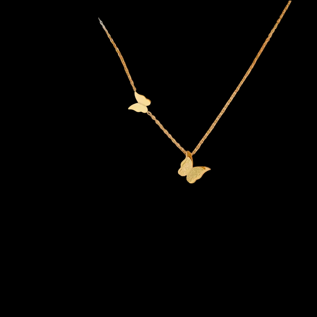 Gold Double Butterfly Pendant Necklace