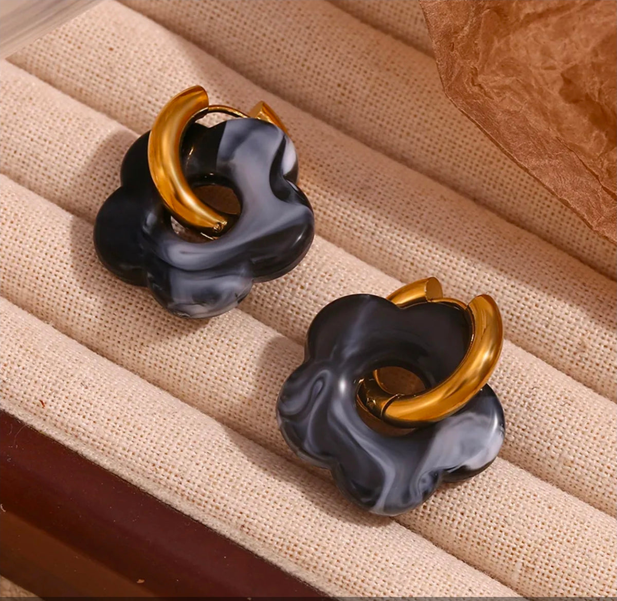 Gold Colorful Resin Flower Hoop Drop Earrings