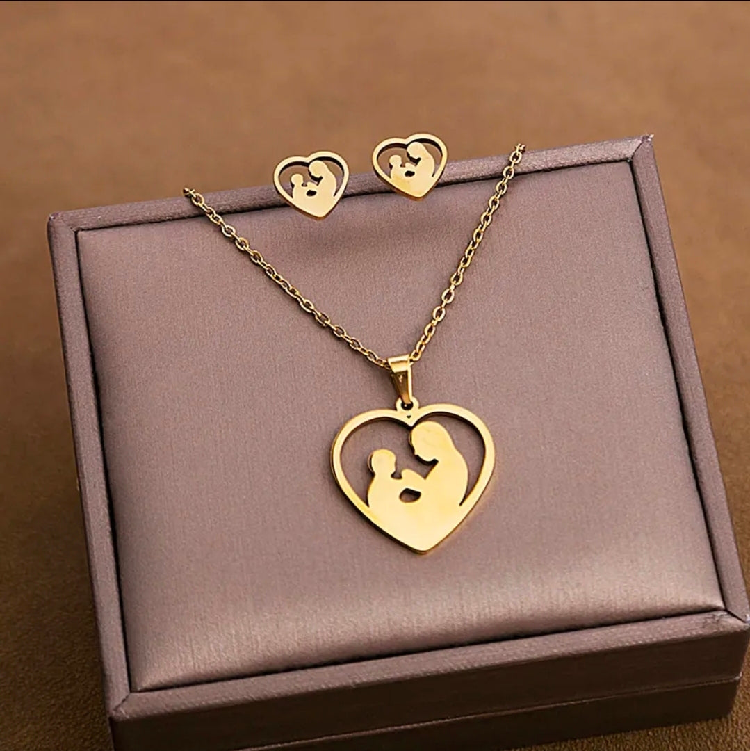 Heart Mother and Child Love. 304 Sterling Steel Gift Set