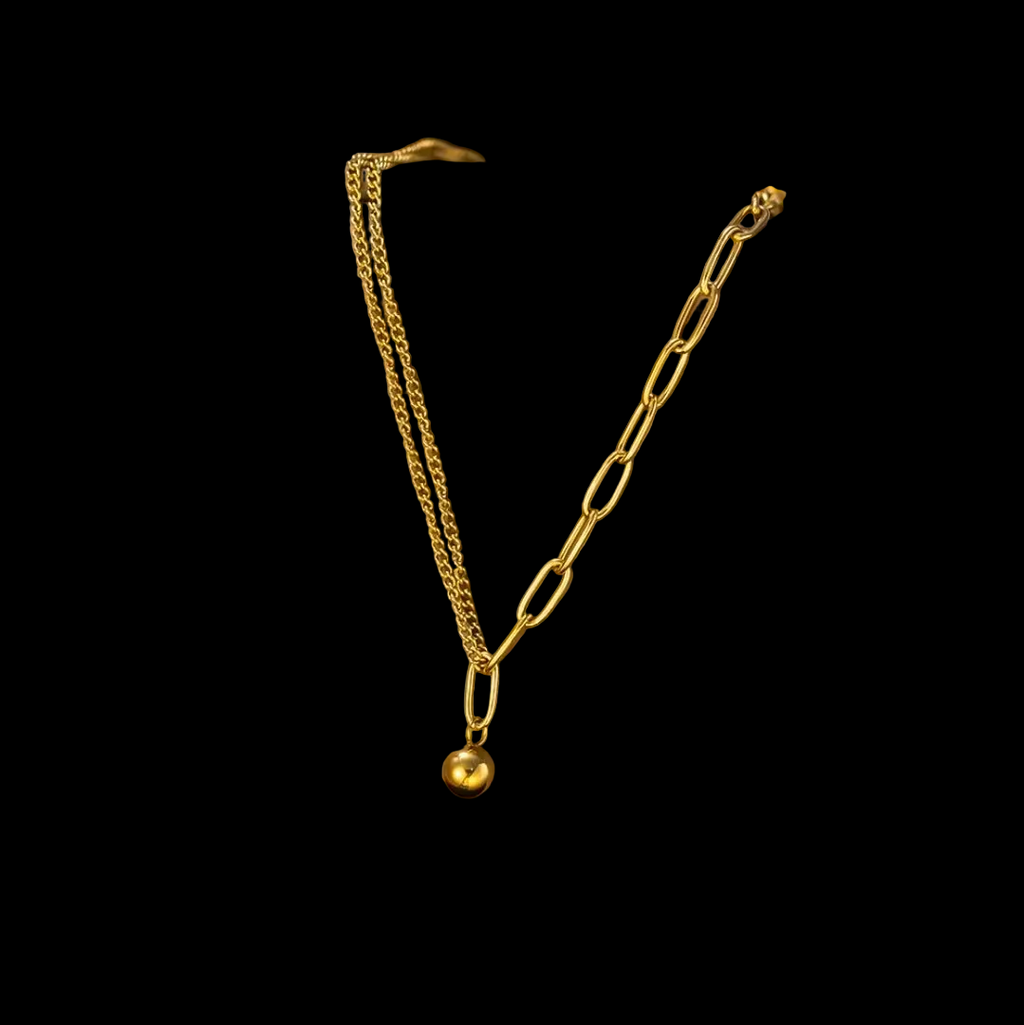 Gold Double Chain Bead Pendant Necklace