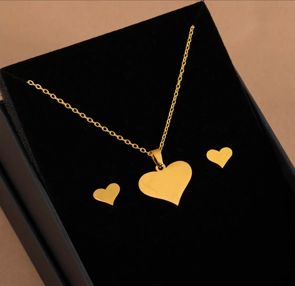 Polished Heart Fashion Jewelry Necklace And Earrings For Women 304 Stainless Steel Gift Set