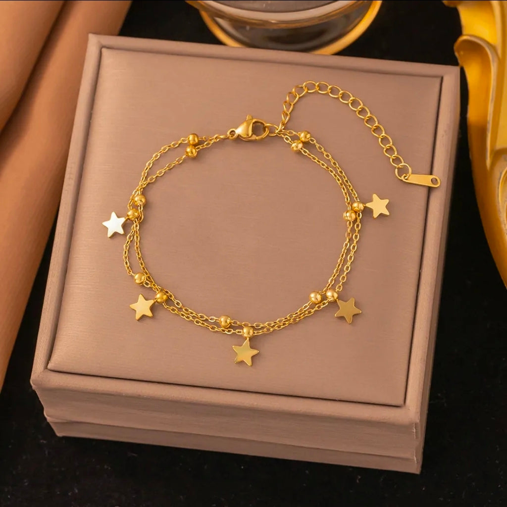Titanium Steel 18K Gold Plated 
Bracelet For Women Fashion Luxury 
Stainless Steel Heart Butterfly Shell 
Rhinestone Charm Bracelet Jewelry Gift