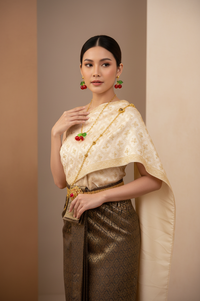 Gold Cherry Fruit Necklace & Earring Set