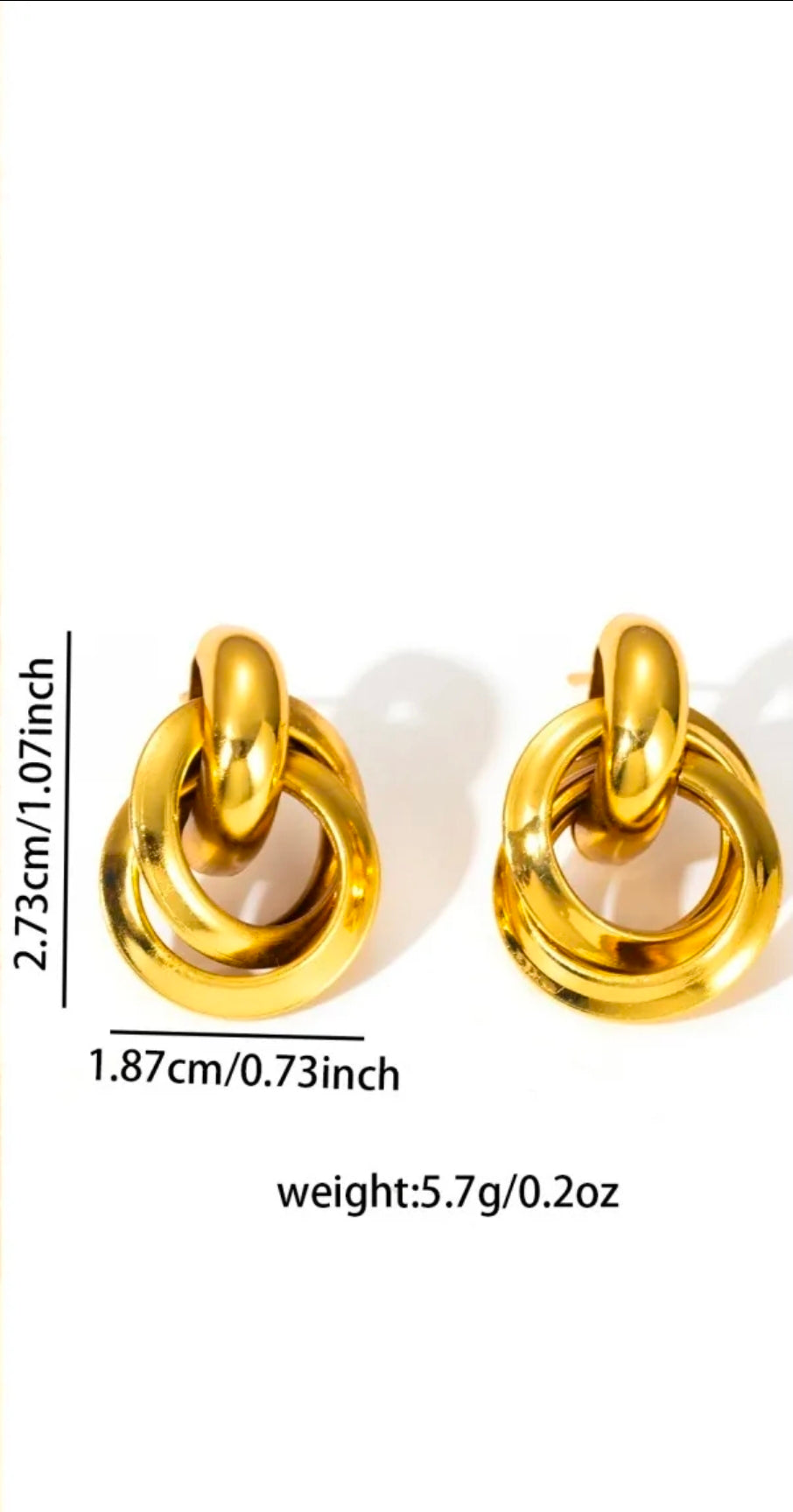 Gold Triple Interlocking Hoop Earrings
