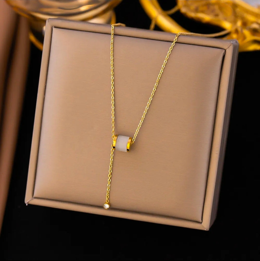 Cylindrical Pendant Gold Plated Stainless Steel Necklace For Women Fashion Jewelry Minimalist