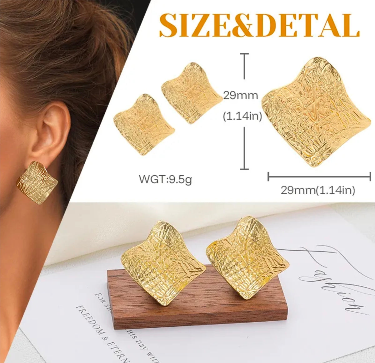 Gold Square Hammered Earrings
