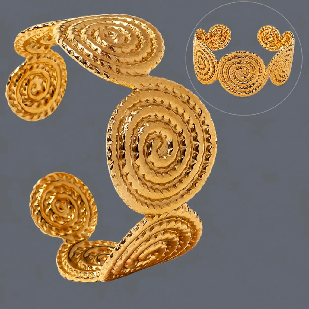 spiral Scroll Women Stainless Steel Open Cuff Bracelet 18K Gold Plated Fashion Jewelry