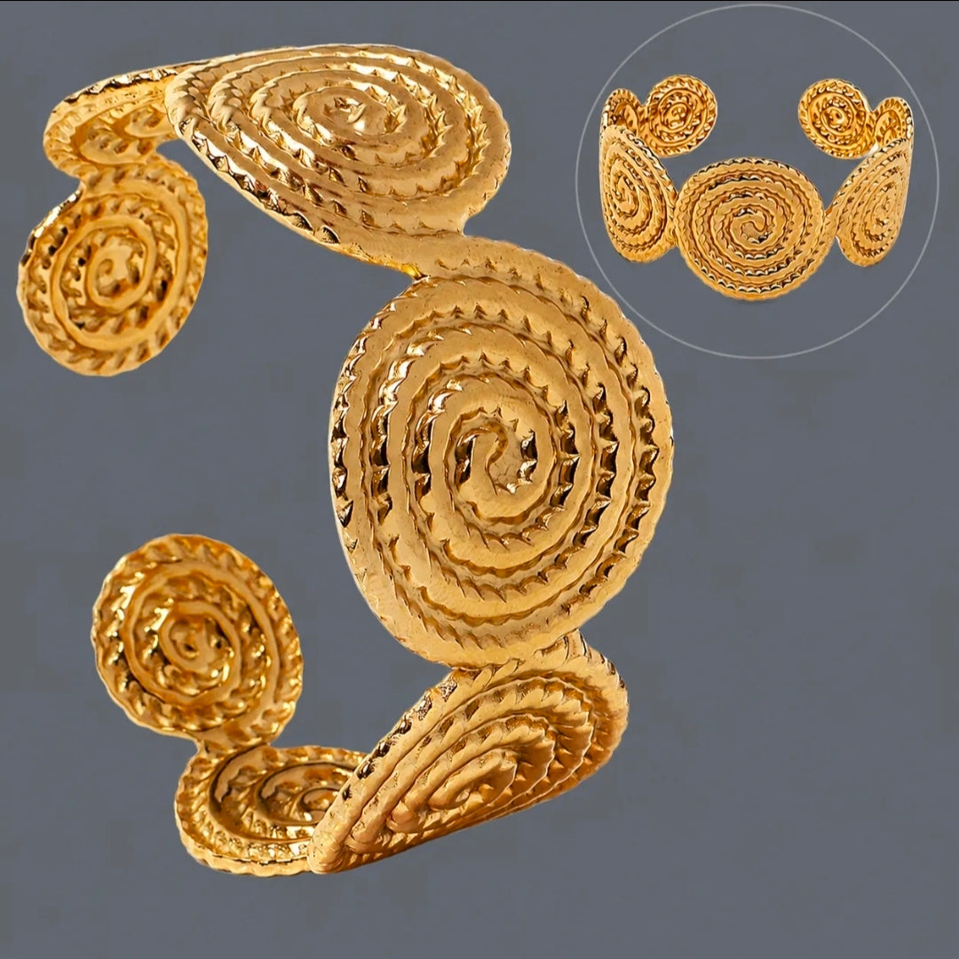 spiral Scroll Women Stainless Steel Open Cuff Bracelet 18K Gold Plated Fashion Jewelry